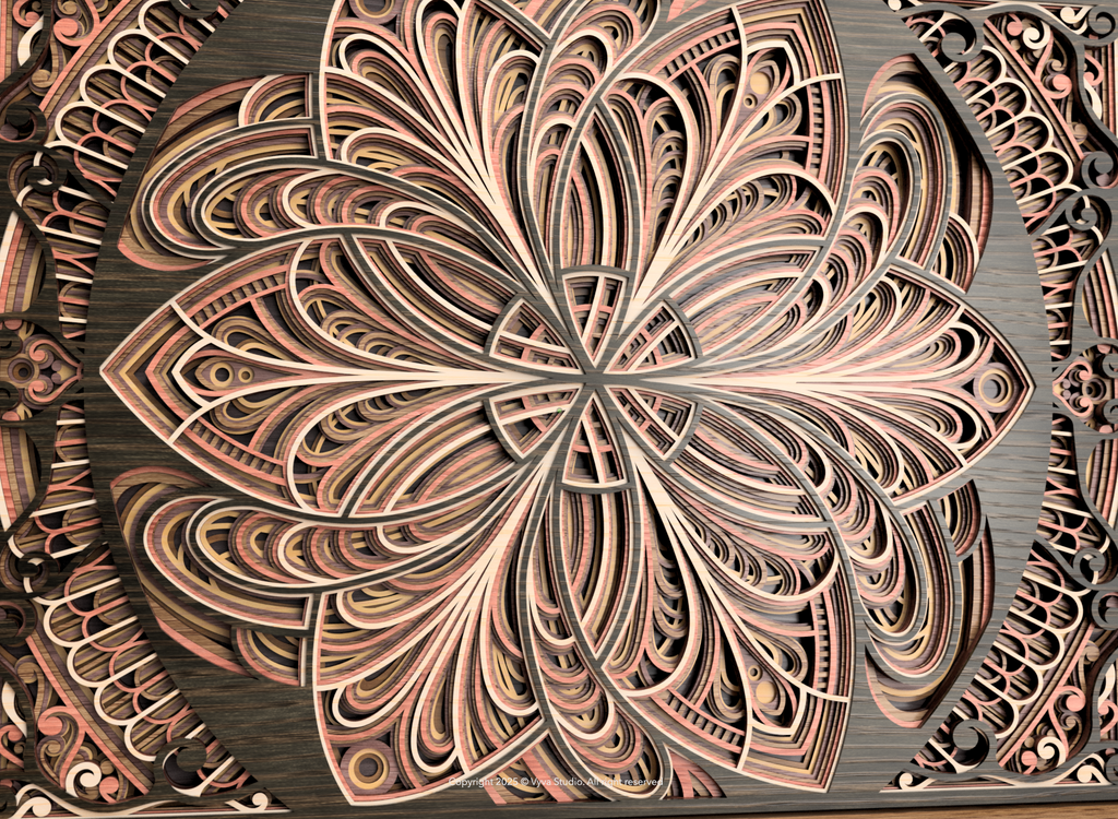 3D Layered Mandala Laser Cut SVG, Cosmic Floral Wall Art, Atomic Bloom