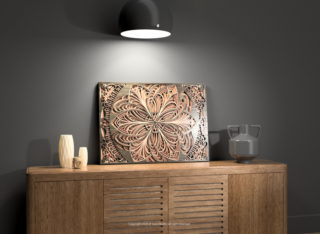 3D Layered Mandala Laser Cut SVG, Cosmic Floral Wall Art, Atomic Bloom