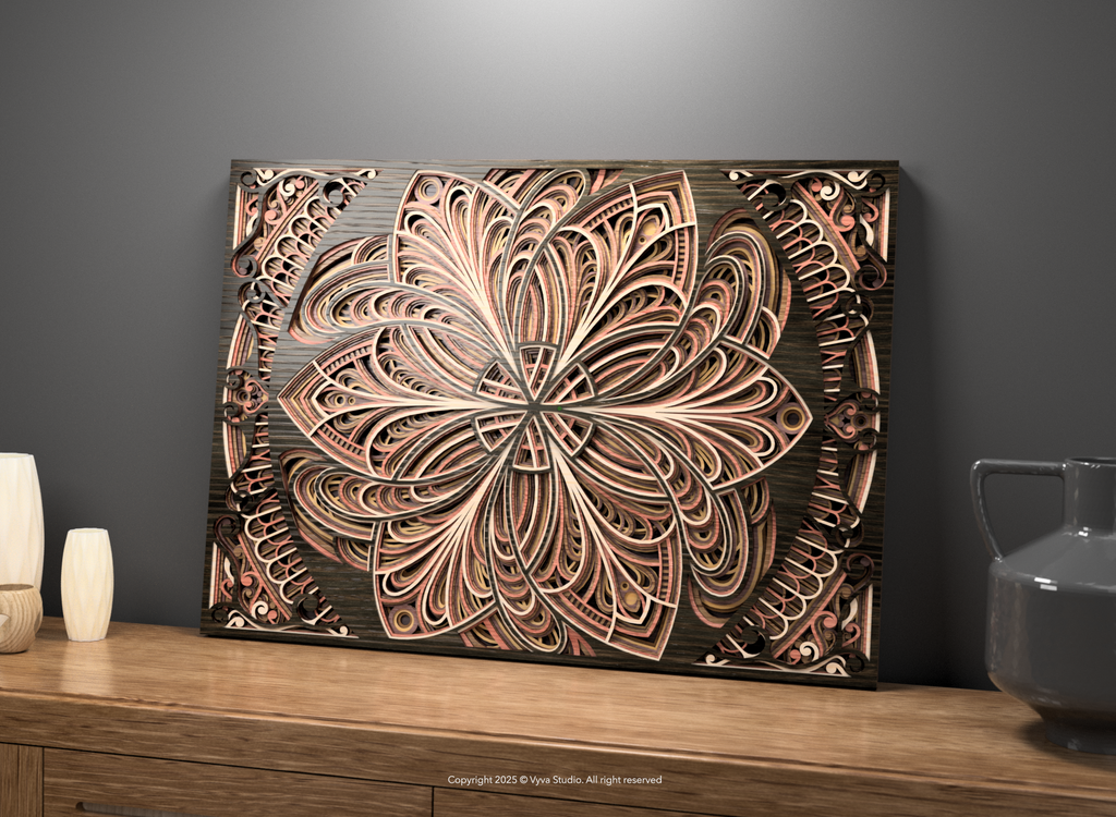 3D Layered Mandala Laser Cut SVG, Cosmic Floral Wall Art, Atomic Bloom