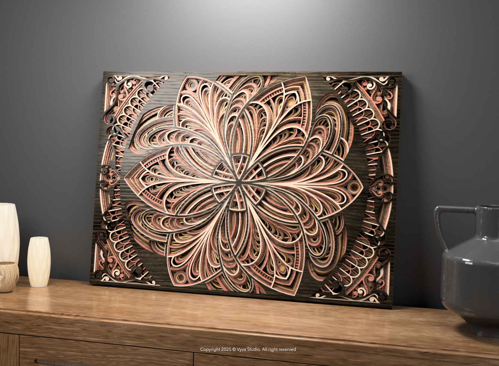3D Layered Mandala Laser Cut SVG, Cosmic Floral Wall Art, Atomic Bloom