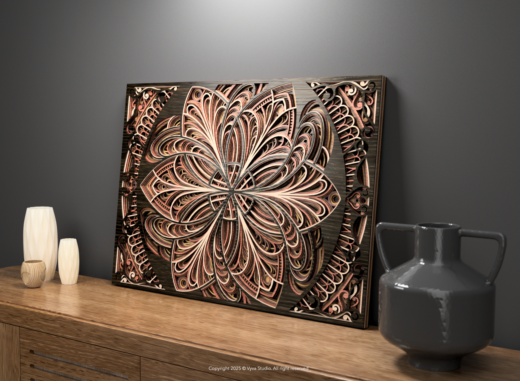 3D Layered Mandala Laser Cut SVG, Cosmic Floral Wall Art, Atomic Bloom