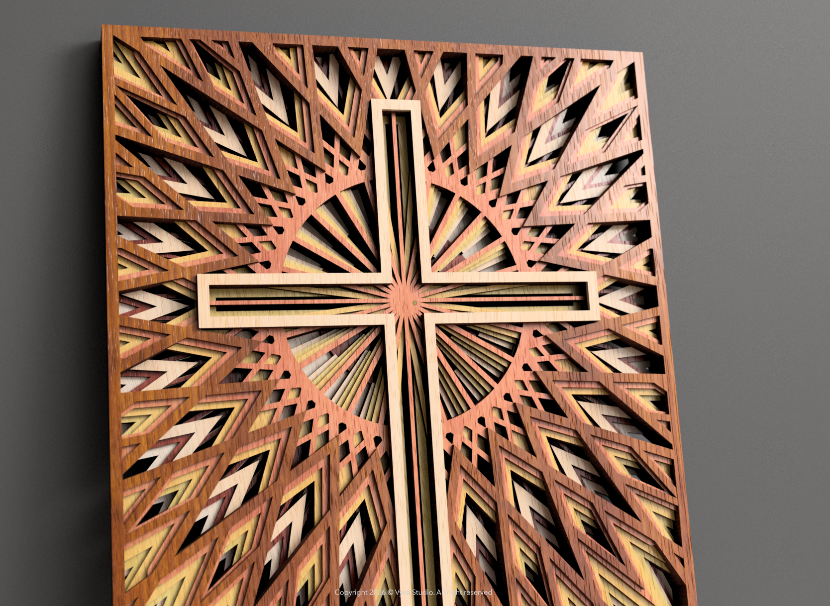 3D Cross Wall Art Laser Cut File – Radiant Faith | Christian Layered Mandala Design