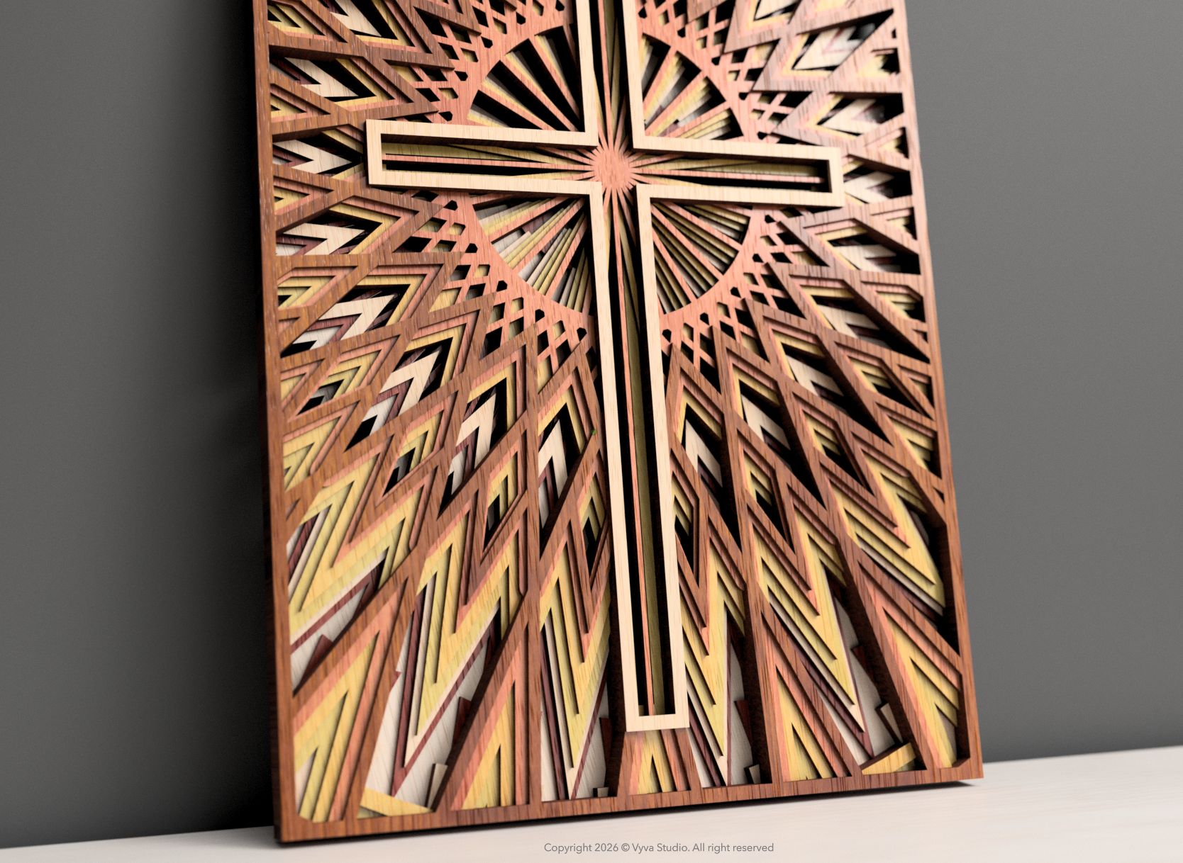 3D Cross Wall Art Laser Cut File – Radiant Faith | Christian Layered Mandala Design