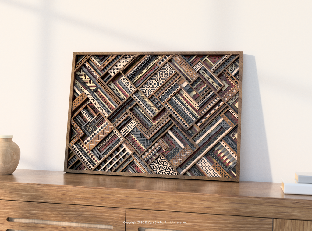 3D Geometric Tapestry Laser Cut File, Layered Tribal Wall Art, Intricate Mosaic Design