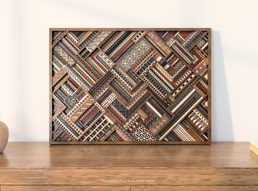 3D Geometric Tapestry Laser Cut File, Layered Tribal Wall Art, Intricate Mosaic Design