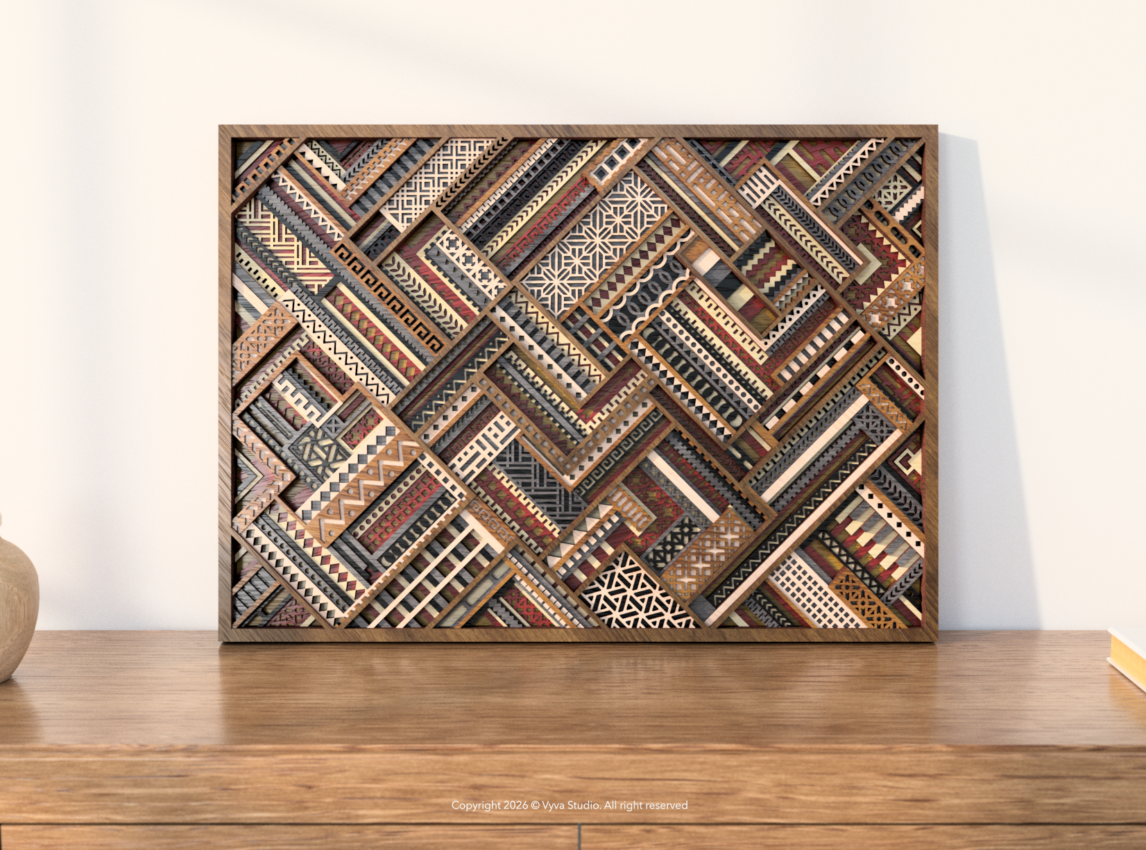 3D Geometric Tapestry Laser Cut File, Layered Tribal Wall Art, Intricate Mosaic Design