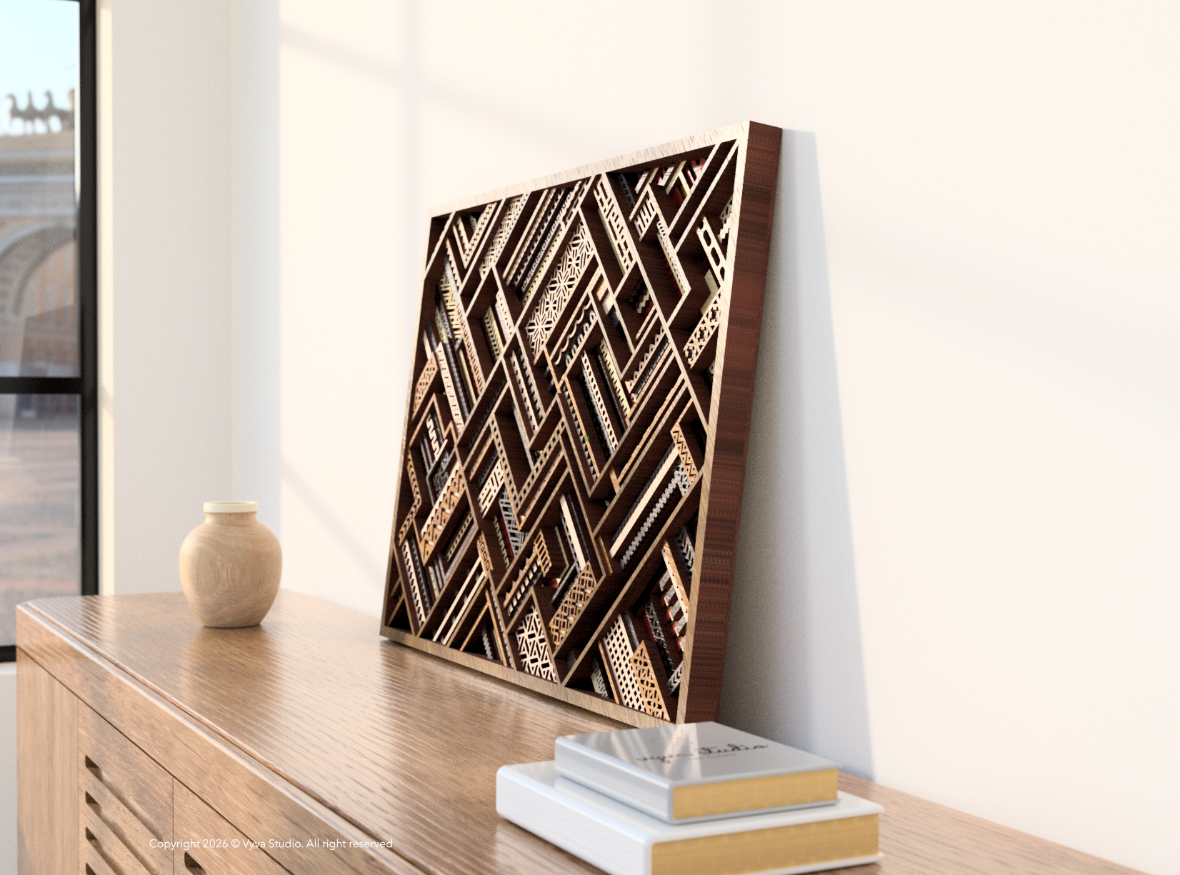 3D Geometric Tapestry Laser Cut File, Layered Tribal Wall Art, Intricate Mosaic Design