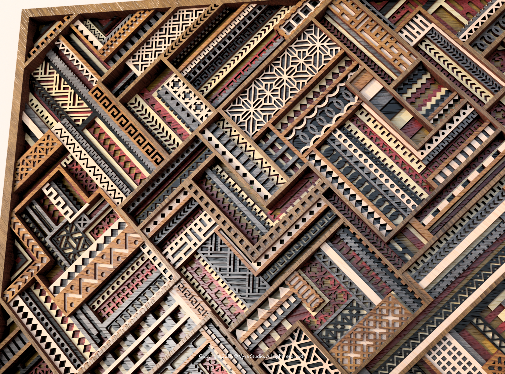 3D Geometric Tapestry Laser Cut File, Layered Tribal Wall Art, Intricate Mosaic Design