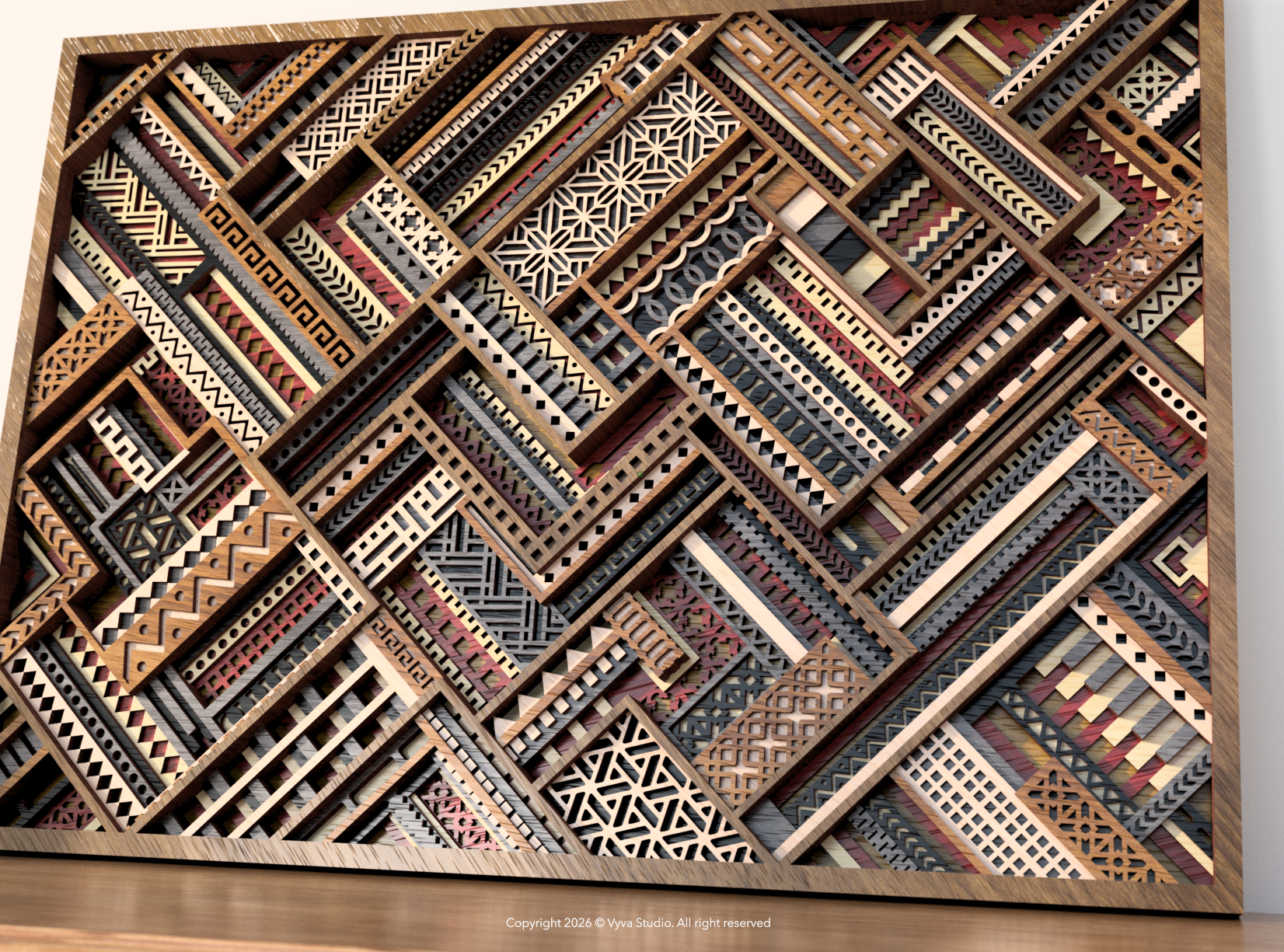 3D Geometric Tapestry Laser Cut File, Layered Tribal Wall Art, Intricate Mosaic Design