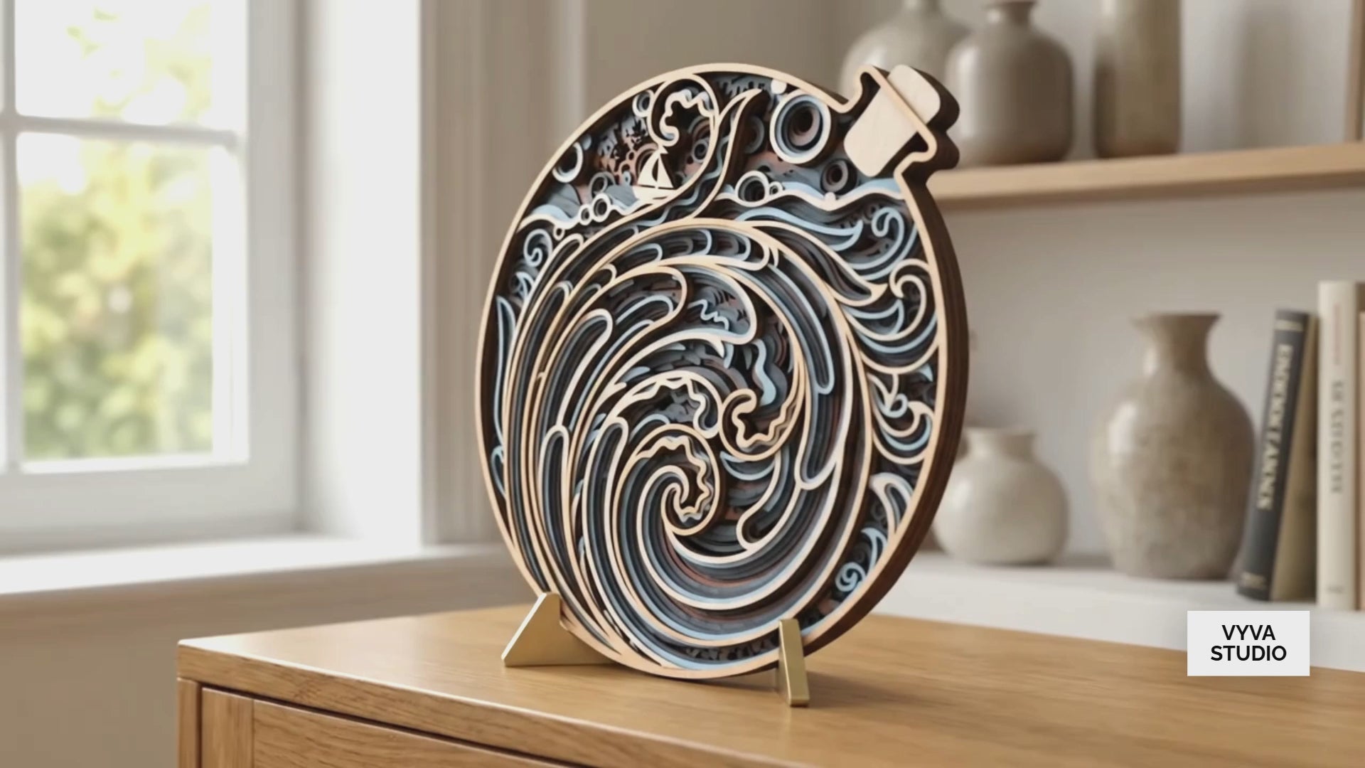3D Ocean Wave Mandala SVG | Layered Coastal Wall Art | Nautical Ocean Decor